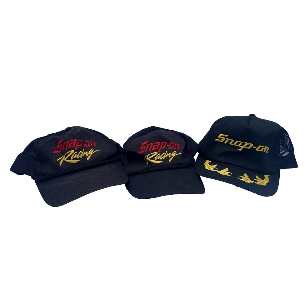 Snap-on Tools Vintage Racing Snapback & Laurel Leaf Wrench Black Hats Lot of 3